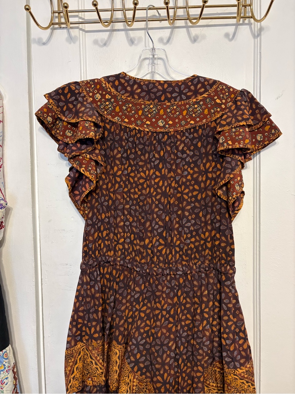 Ulla Johnson Brown & Gold Tiered Maxi Dress with Ruffle Detail. NWT - Picture 8 of 14